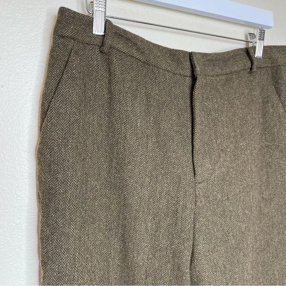 Chaps Wool Herringbone Straight Leg Poly Lined Brown Tan Pant Womens Size 12